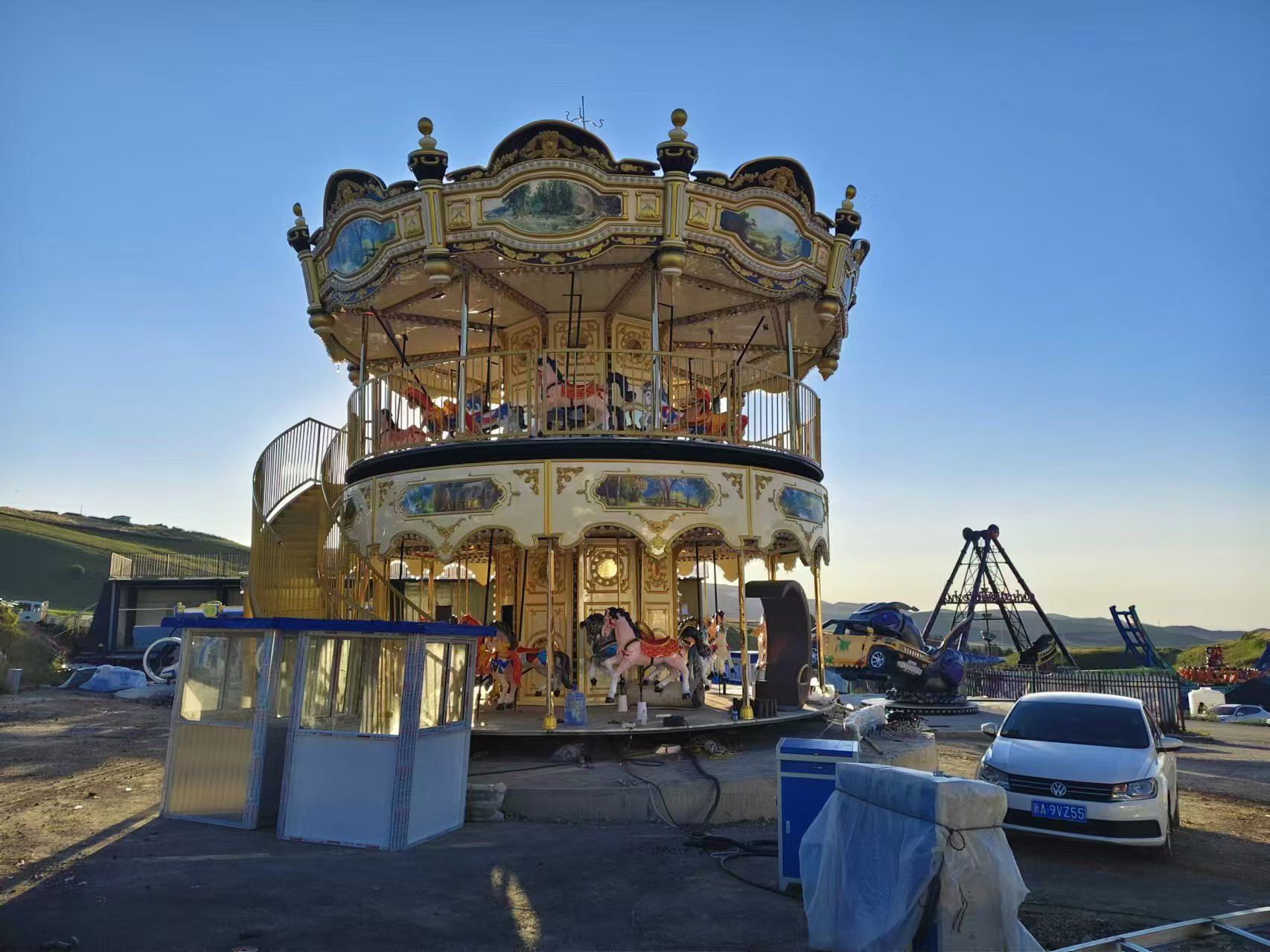 Luxury Carousel Ride Manufacturer Dinis 48 Seats Double Decker Merry Go Round Onsite Installation Outside